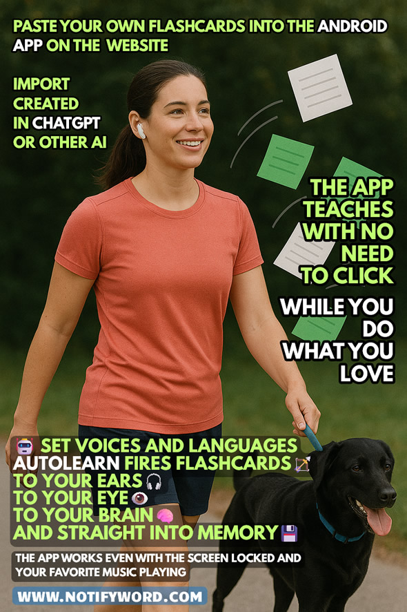 AUTOLEARN shoots flashcards — to your ears 🎧, to your eyes 👁️, to your brain 🧠 and straight into memory 💾